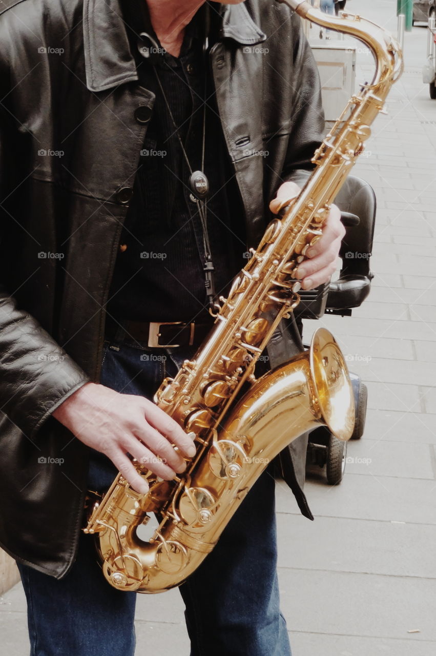 saxophone. street musican with passion