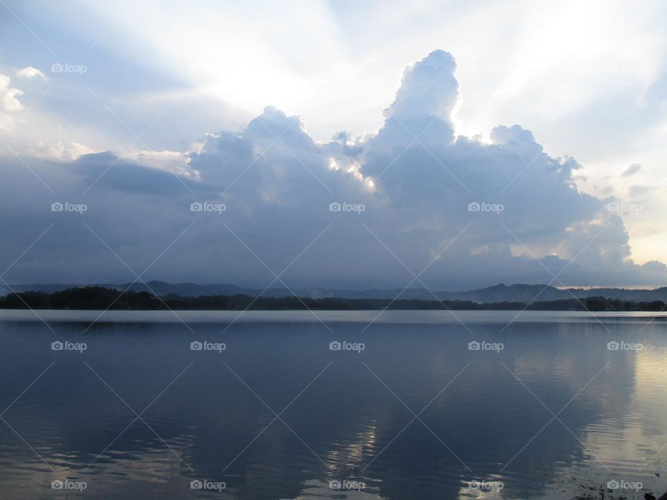 View of the lakeside in the evening