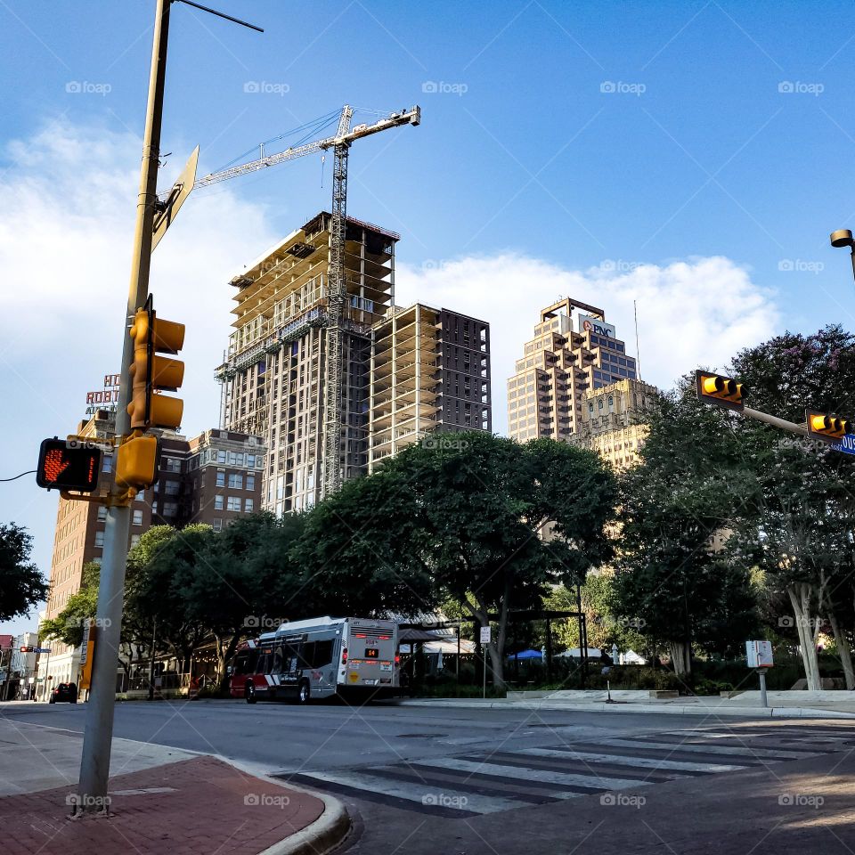 Public transportation bus in a city
