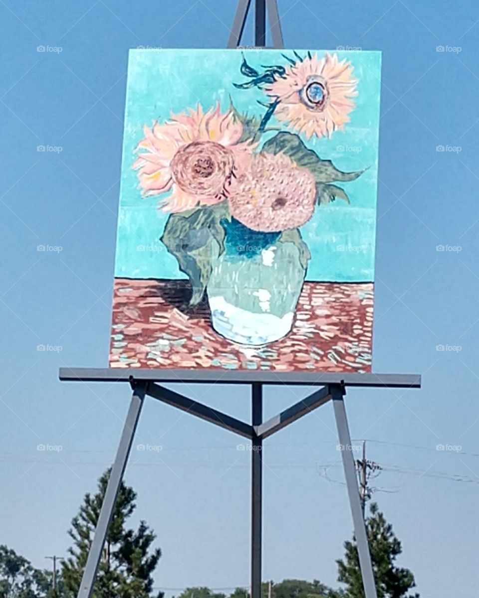 Giant Reproduction of Van Gogh's Three Sunflowers in a Vase, Goodland, KS