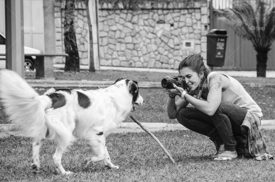 Fotógrafa fotografa cão na rua