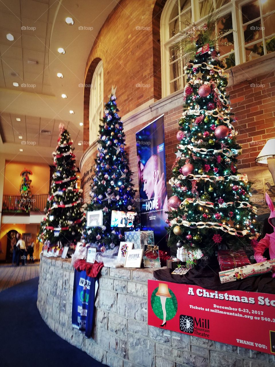 Christmas trees inside the Hotel Roanoke