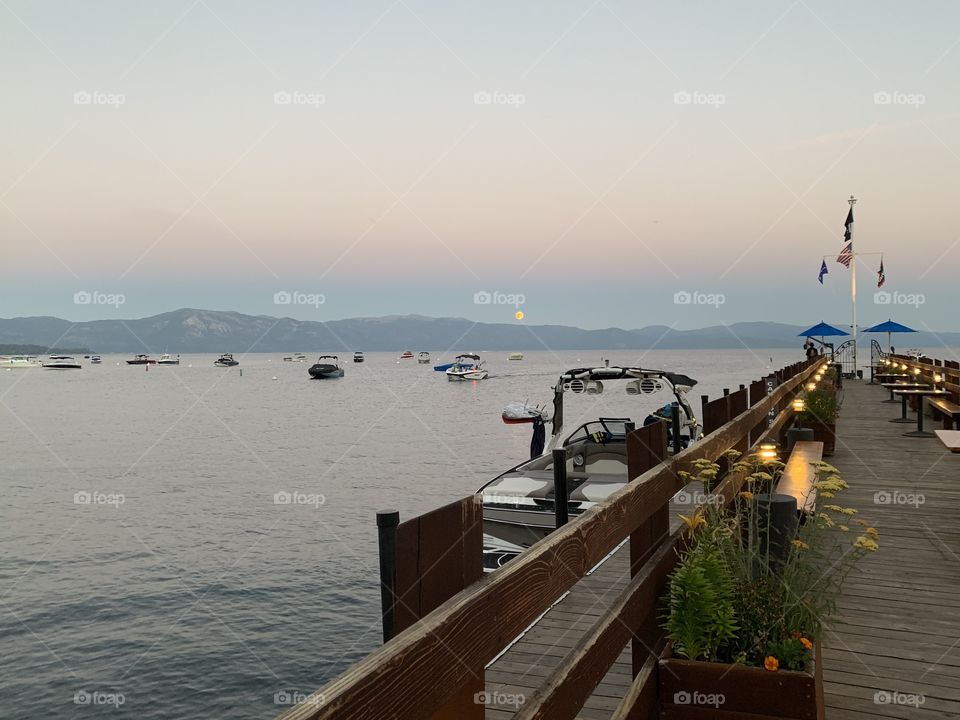 Soft toned sky on a beautiful day at the lake. 