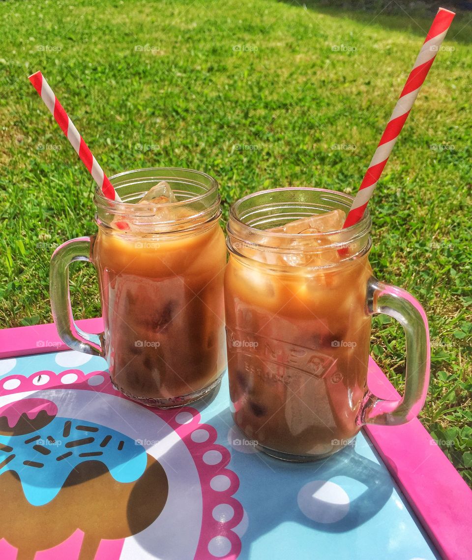 Iced coffees on the table