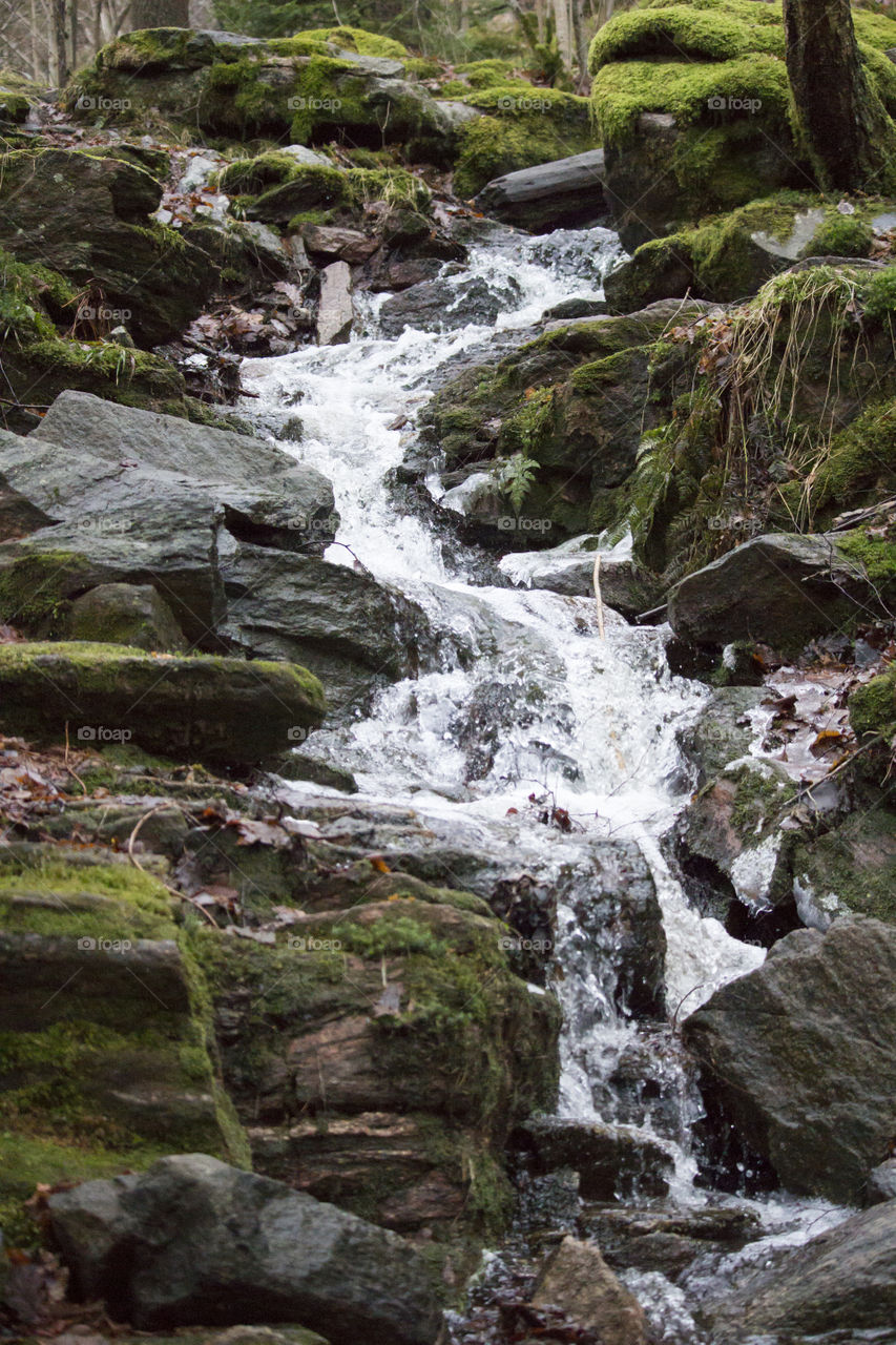 Small waterfall in forest - mossy stones - litet vattenfall i skogen - mossa 