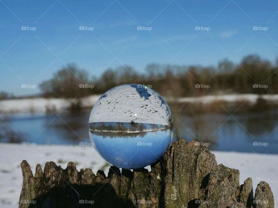 Winter landscape captured in a glass ball