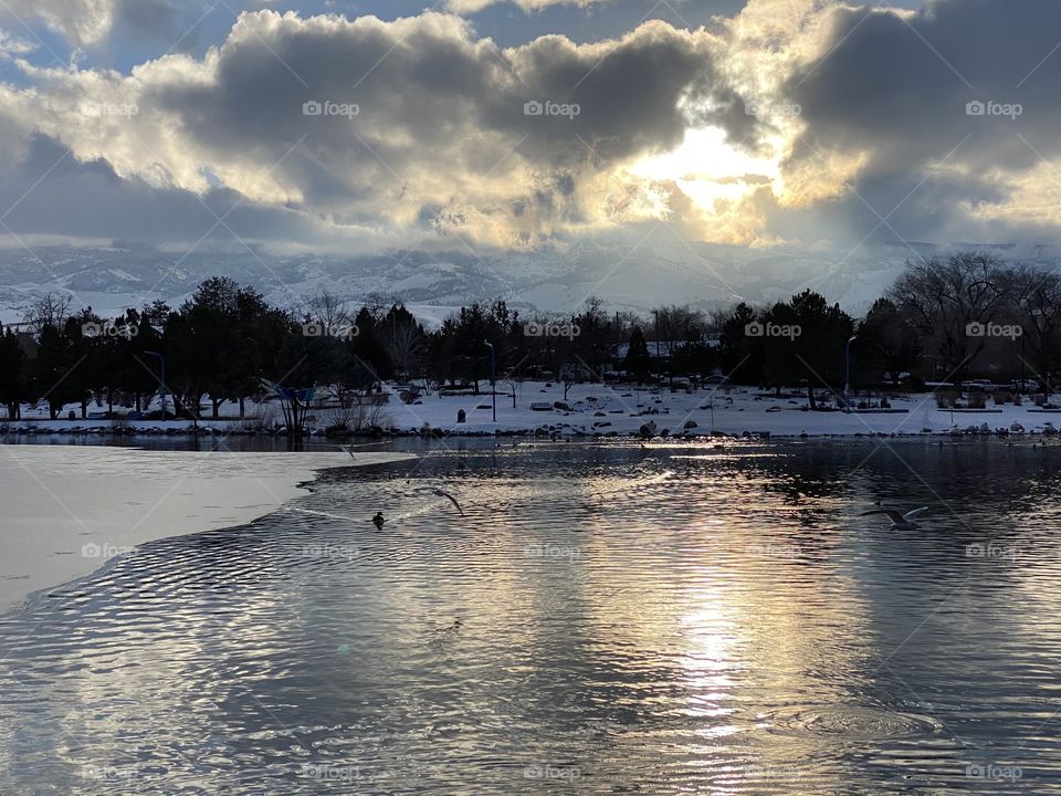Breaks between a snow storm on the lake. 