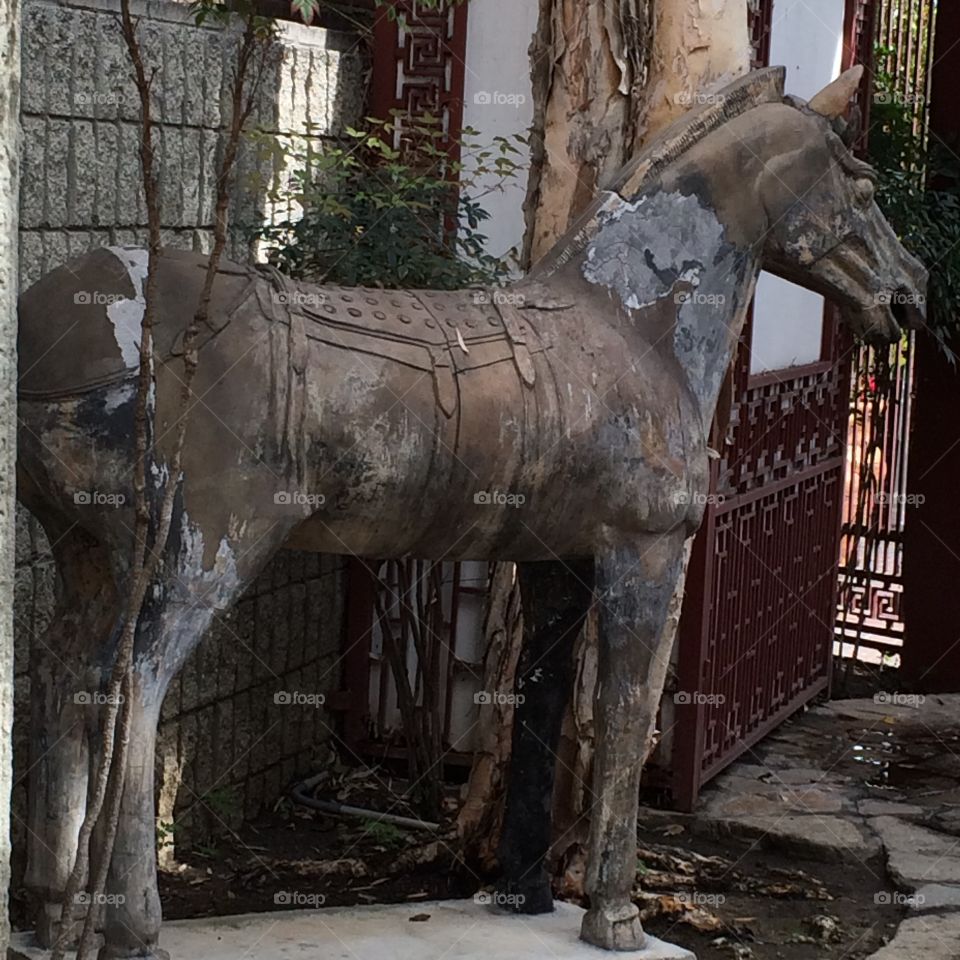 Chinese Horse Sculpture. This horse is positioned outside the Chinese historical museum in San Diego, California
