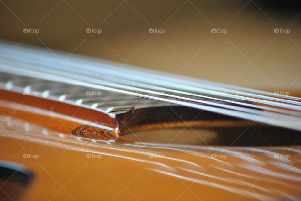 Macro shot, acoustic guitar, string, pickup, detail closeup, side view