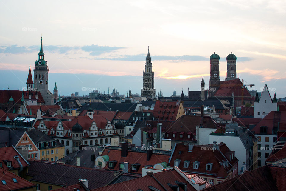 Munich skyline during sunset