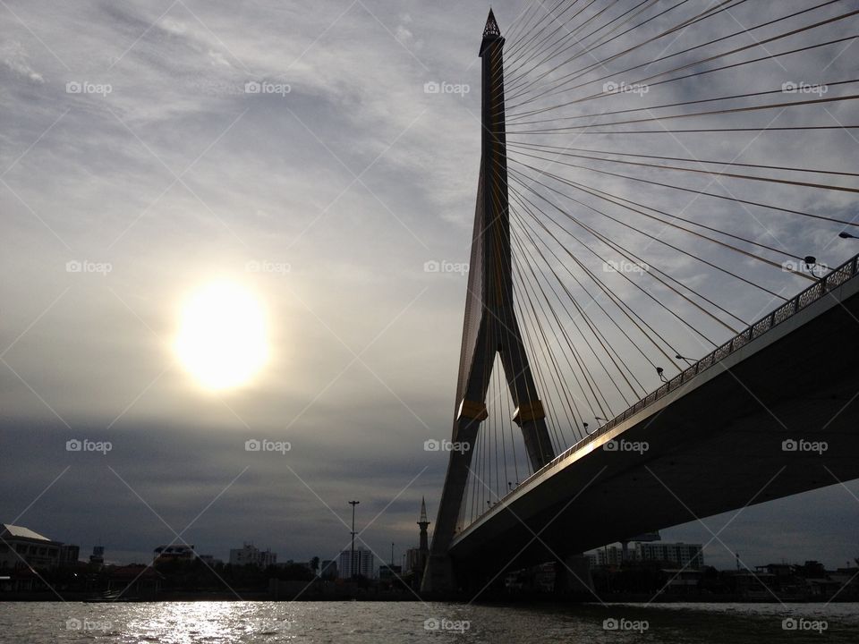 Pinklao Bridge spanning the Chao Praya River in Bangkok, Thailand