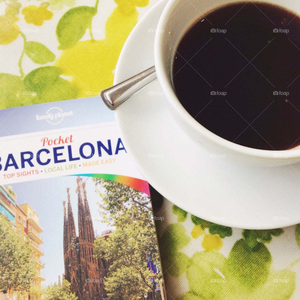 Coffee and Barcelona . Planning a trip 
