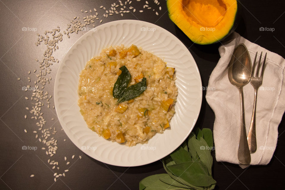 Pumpkin and sage risotto 