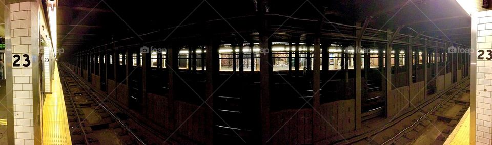A panoramic view of the MTA 23rd Street subway station without a train in it in Manhattan, New York in its entirety. 2021. Hypnotic Productions