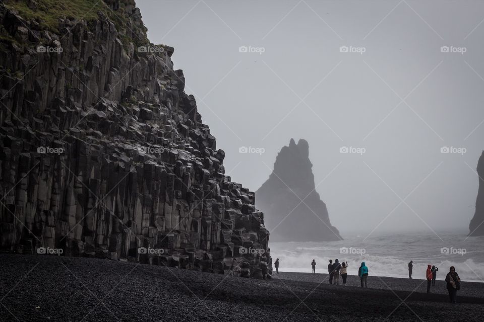 View of black sand beach in Iceland