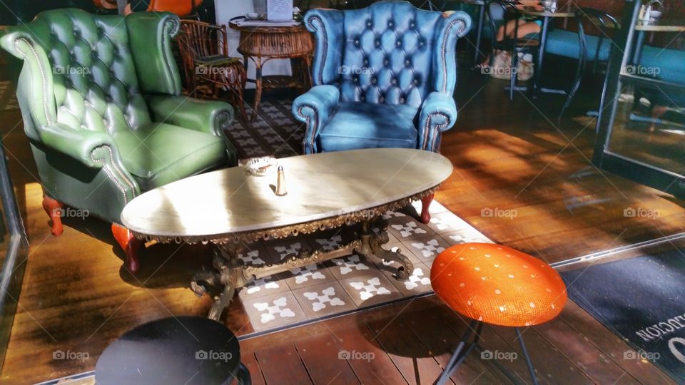 Lounge at the Coco Cubano Cafe, University of New South Wales, Sydney, Australia. A relaxing atmosphere in old Cuban setting.