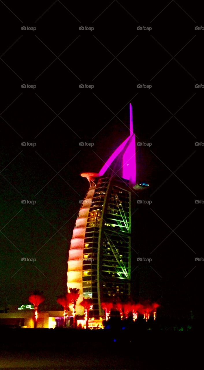 Neon roof top  on a hotel in Dubai 