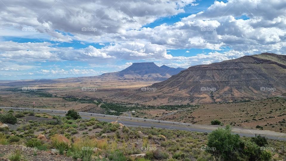 on a quiet road driving through the Karoo South Africa.