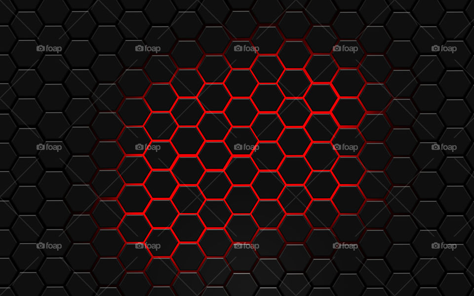 Black hexagons on red color.Abstract wallpaper