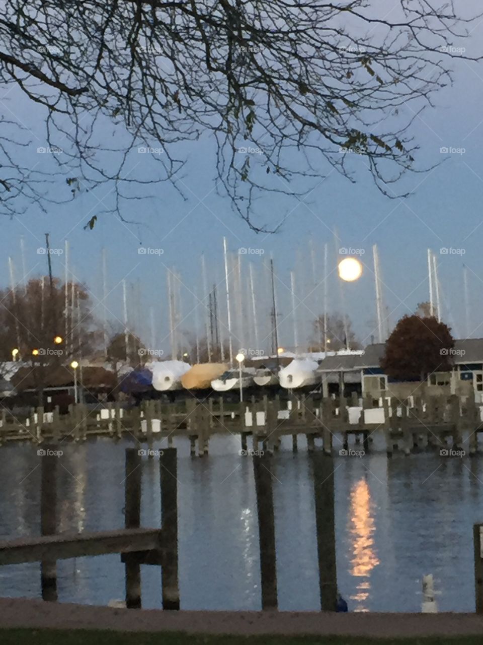 Moon rise over the marina at Saint Joseph, Michigan 