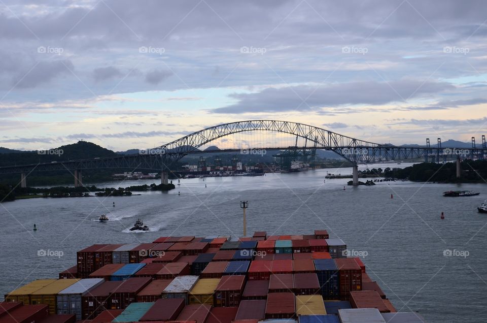 Container vessel entering Panama Canal