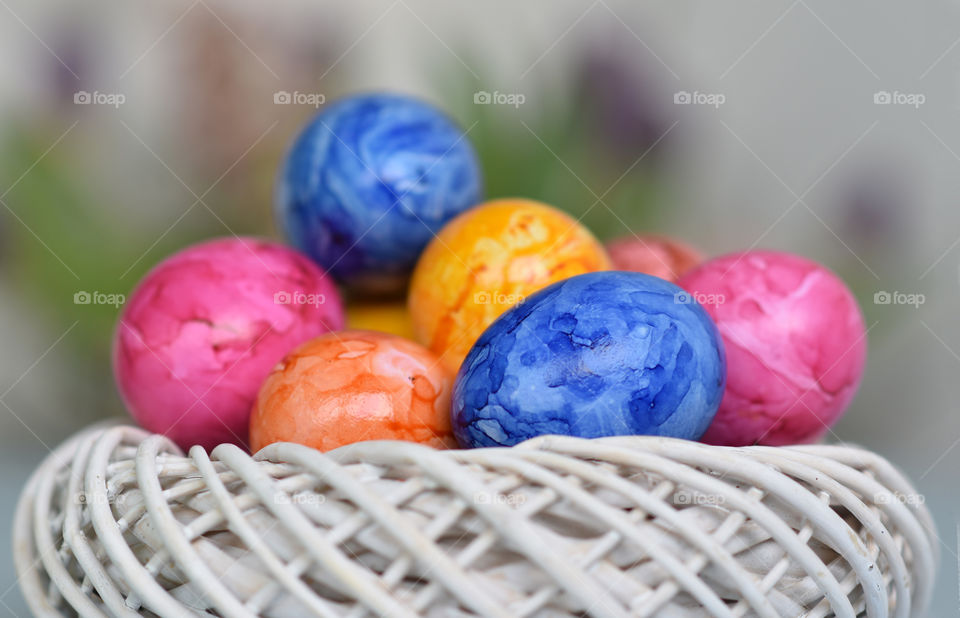 Eastet eggs in the white basket