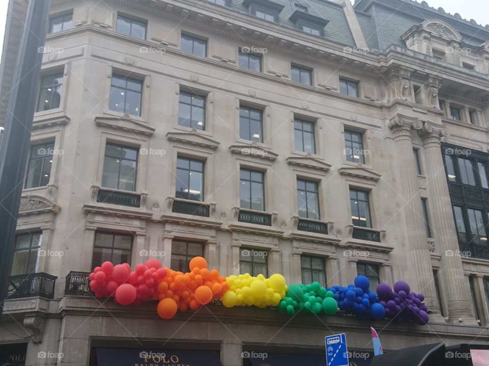 Rainbow colourful balloons at London Pride