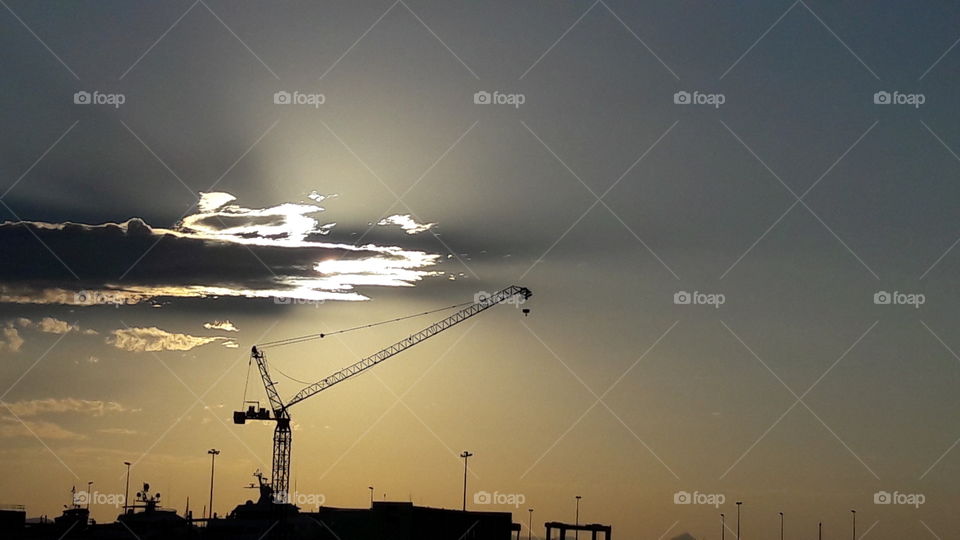 Sunset, Sky, Dawn, Industry, Silhouette