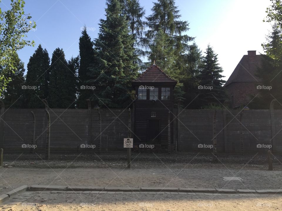 Border security fence in concentration camp Oswiecim 