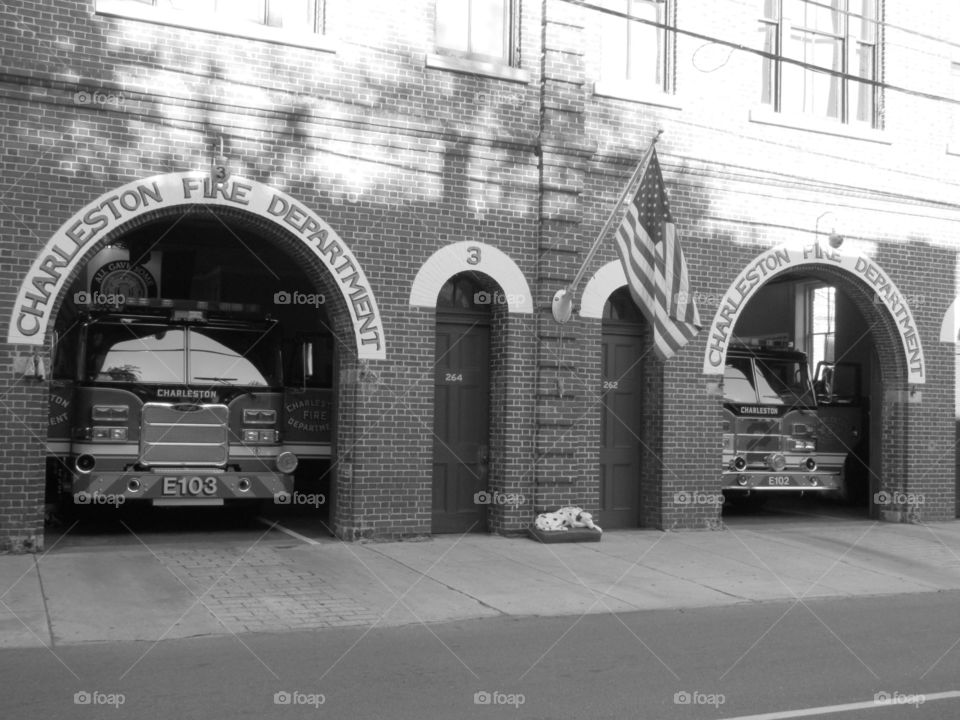 Black and white fire station