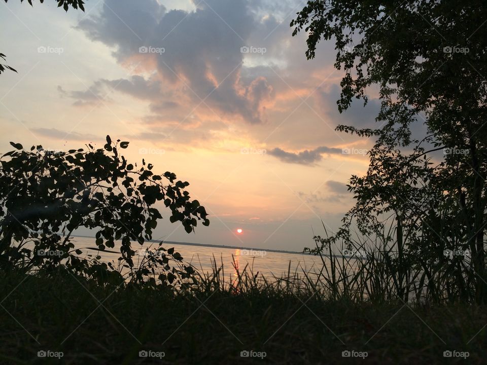 Lake, sky, sunset 