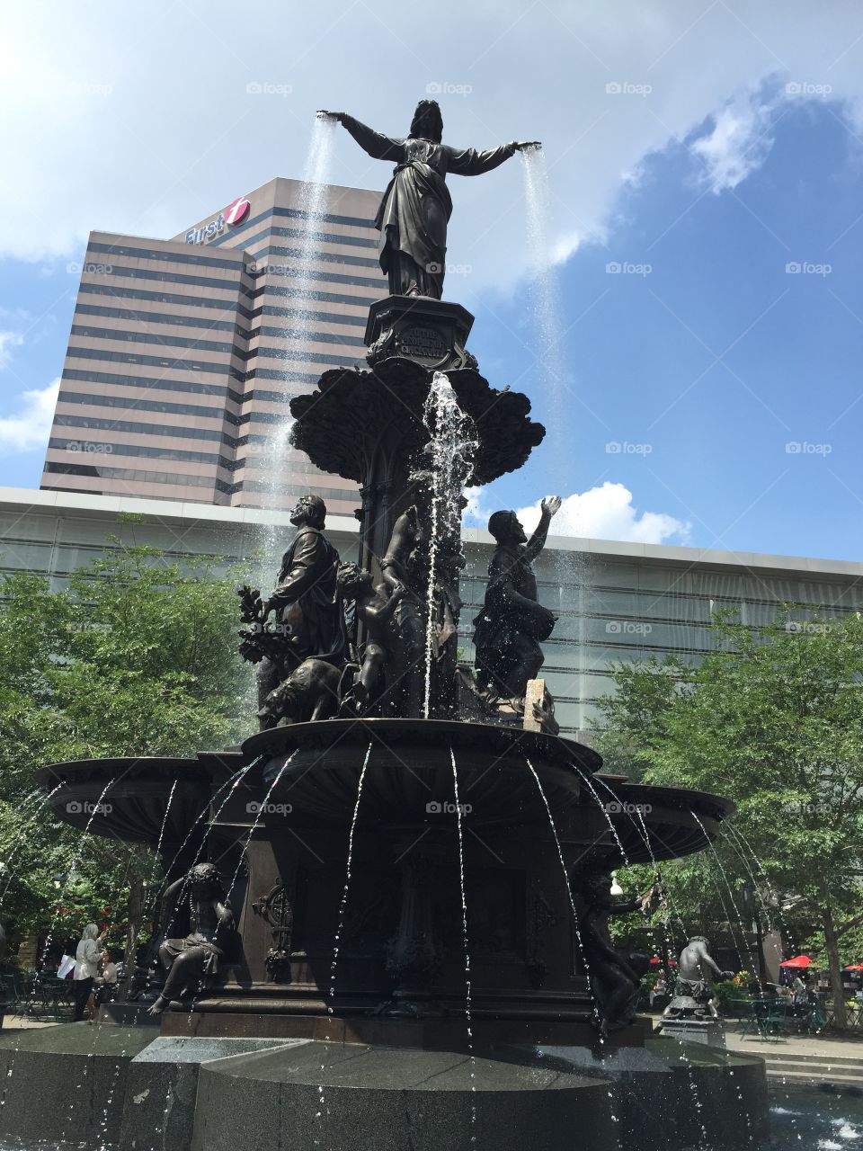 Genius of Water Fountain. This statue is in Fountain Square Park  Cincinnati Ohio