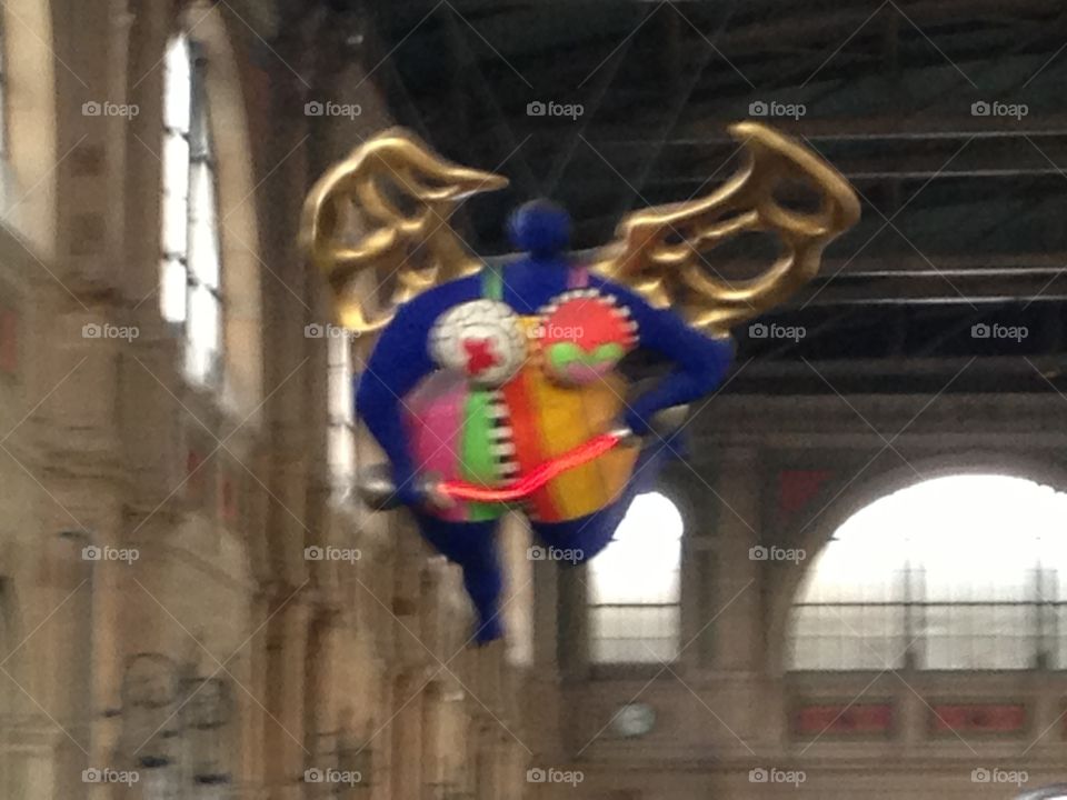 Flying big woman statue 