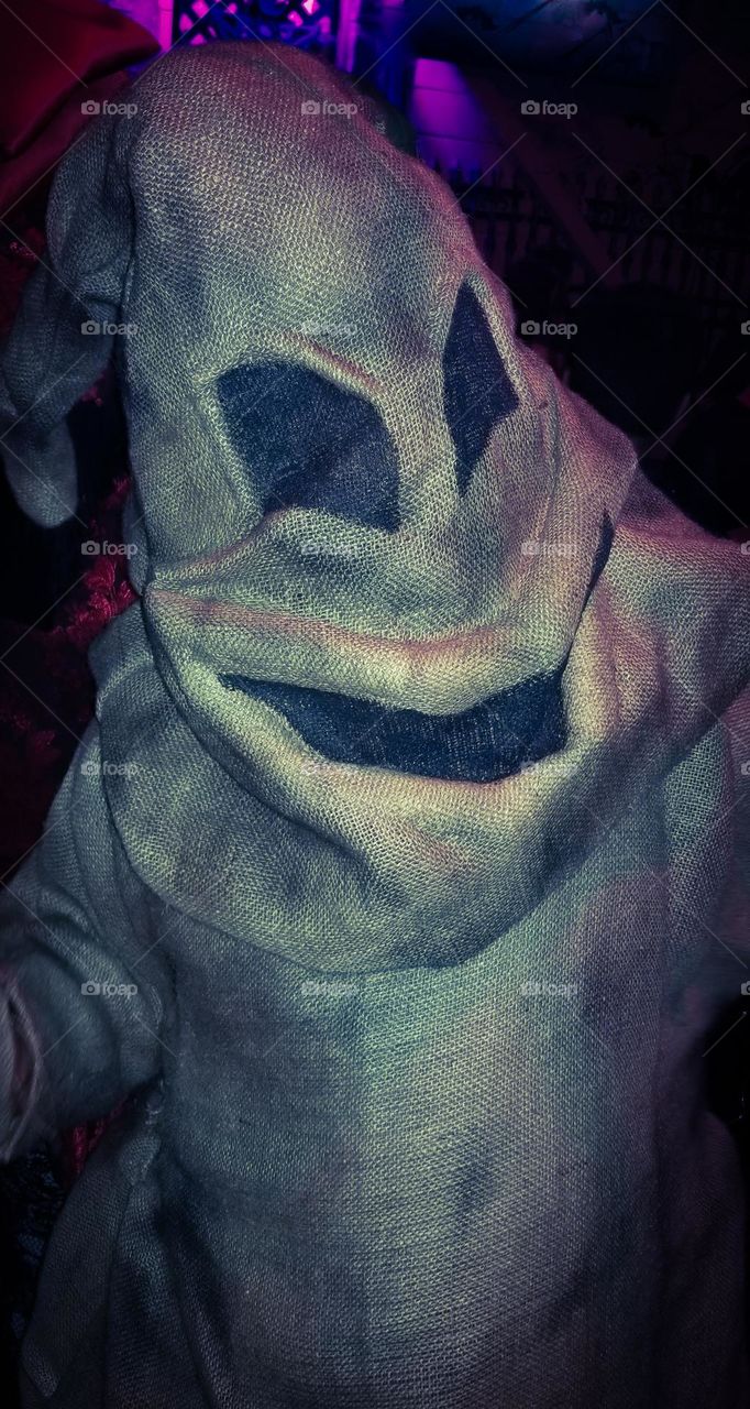 Spooky Halloween night with the oogie boogie causing terror to everyone around, scary and creepy 