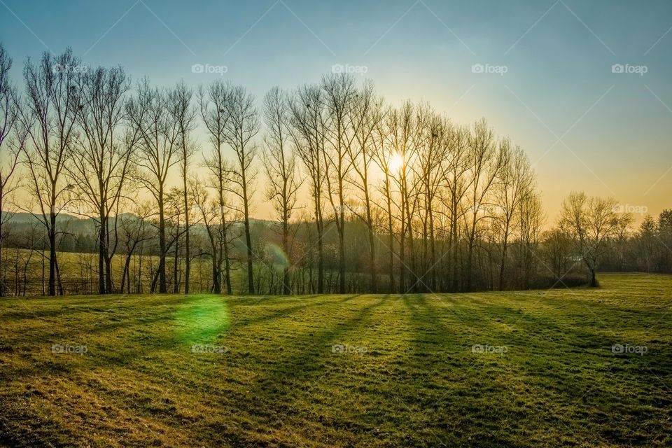 Long Sunset Shadows. Sunset in late march in Reutlingen, Germany