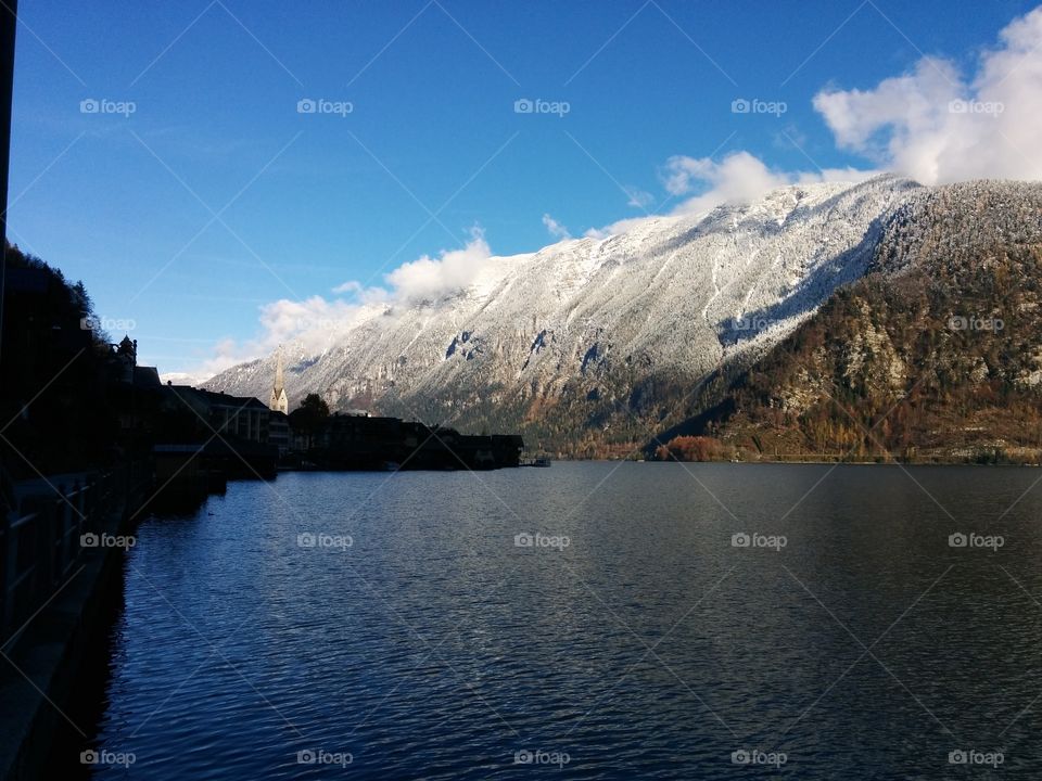 Scnic view of lake at hallstatt