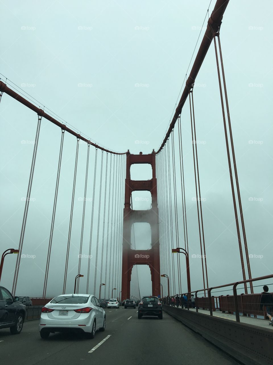 Golden Gate Bridge in a cloud of fog
