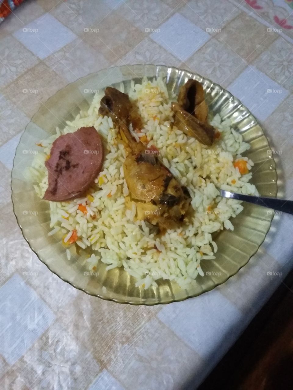 Dinner time!  Chicken and carrot rice.
