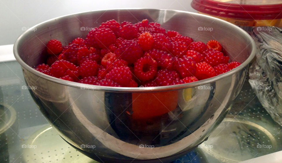 Raspberries after being picked and ready to eat. 