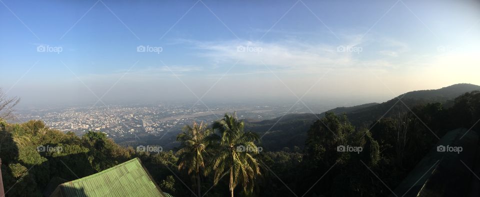 Panoramic view of chiang Mai from the a look out point at doi sutep temple in Thailand 