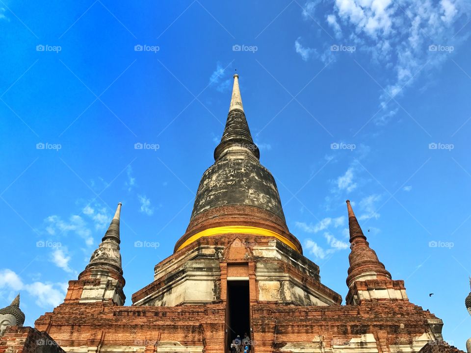 Beautiful blue sky at Wat Yai Chai Mongkol in Ayutthaya province, Thailand