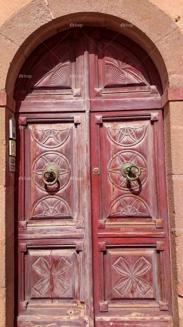 Old red wooden door