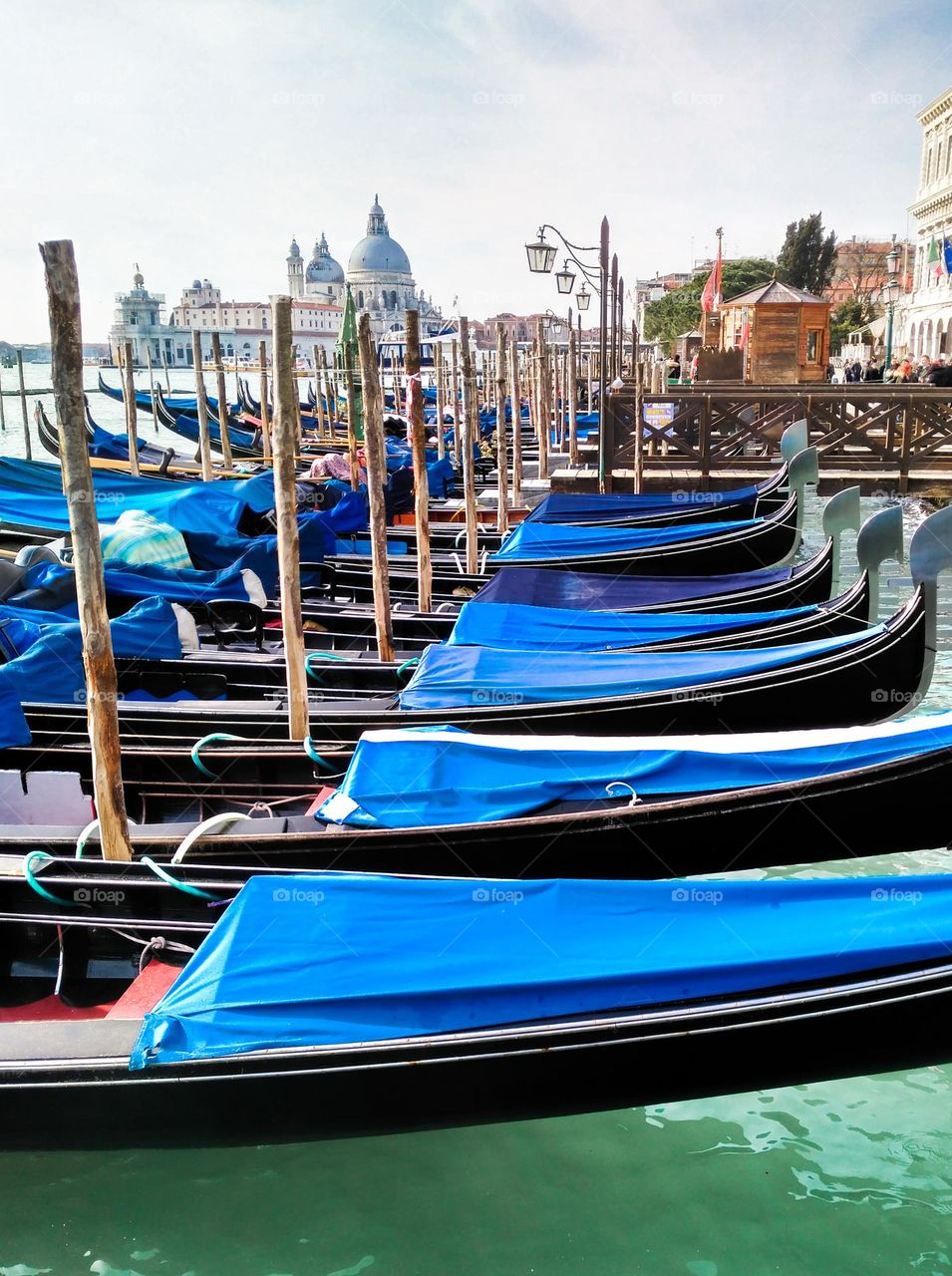 Canoe with blue cover.