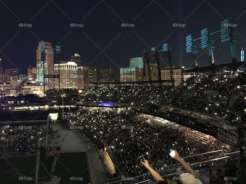 The city as a back drop to a concert