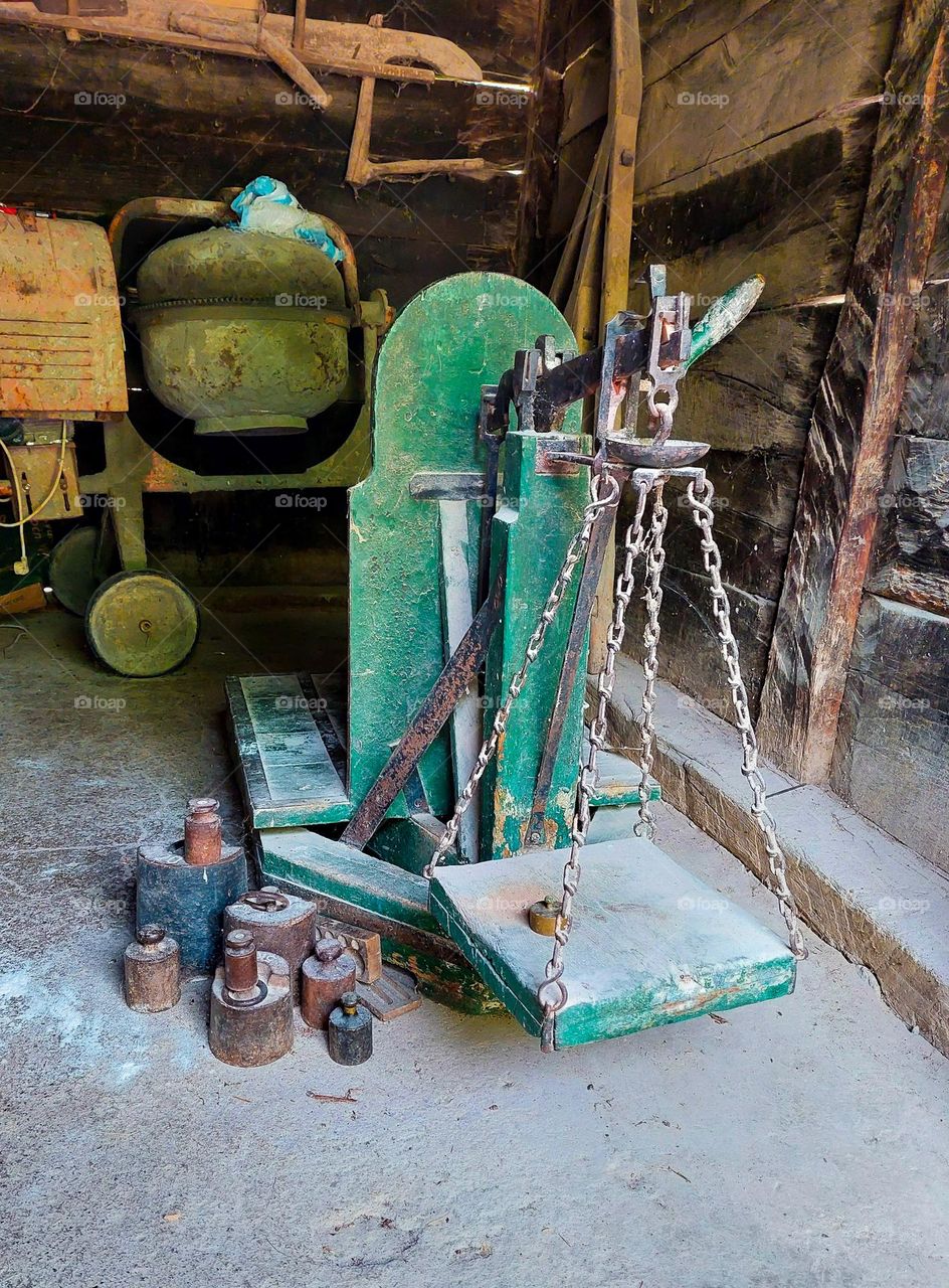 An old scale for weighing flour in an old mill