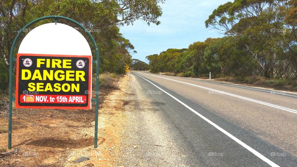Fire Danger warning sign on  an Australian country road.