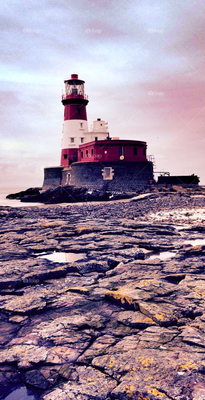 Long stone lighthouse. Northumberland, Farne Islands, UK 