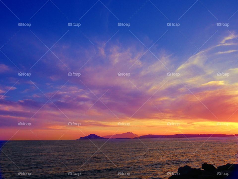 Sunset over gulf of  Naples ( Italy ).