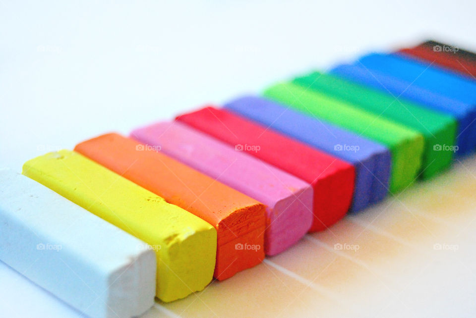 macro shot, rainbow colored chalk, closeup