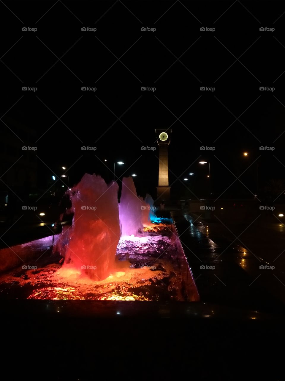 Fountain in front of the clock tower.